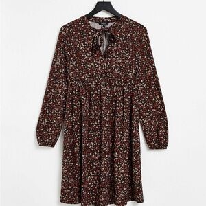 Maternity New Look Tie Neck Soft Touch Mini Dress In a Pretty Ditsy Floral Sz 14